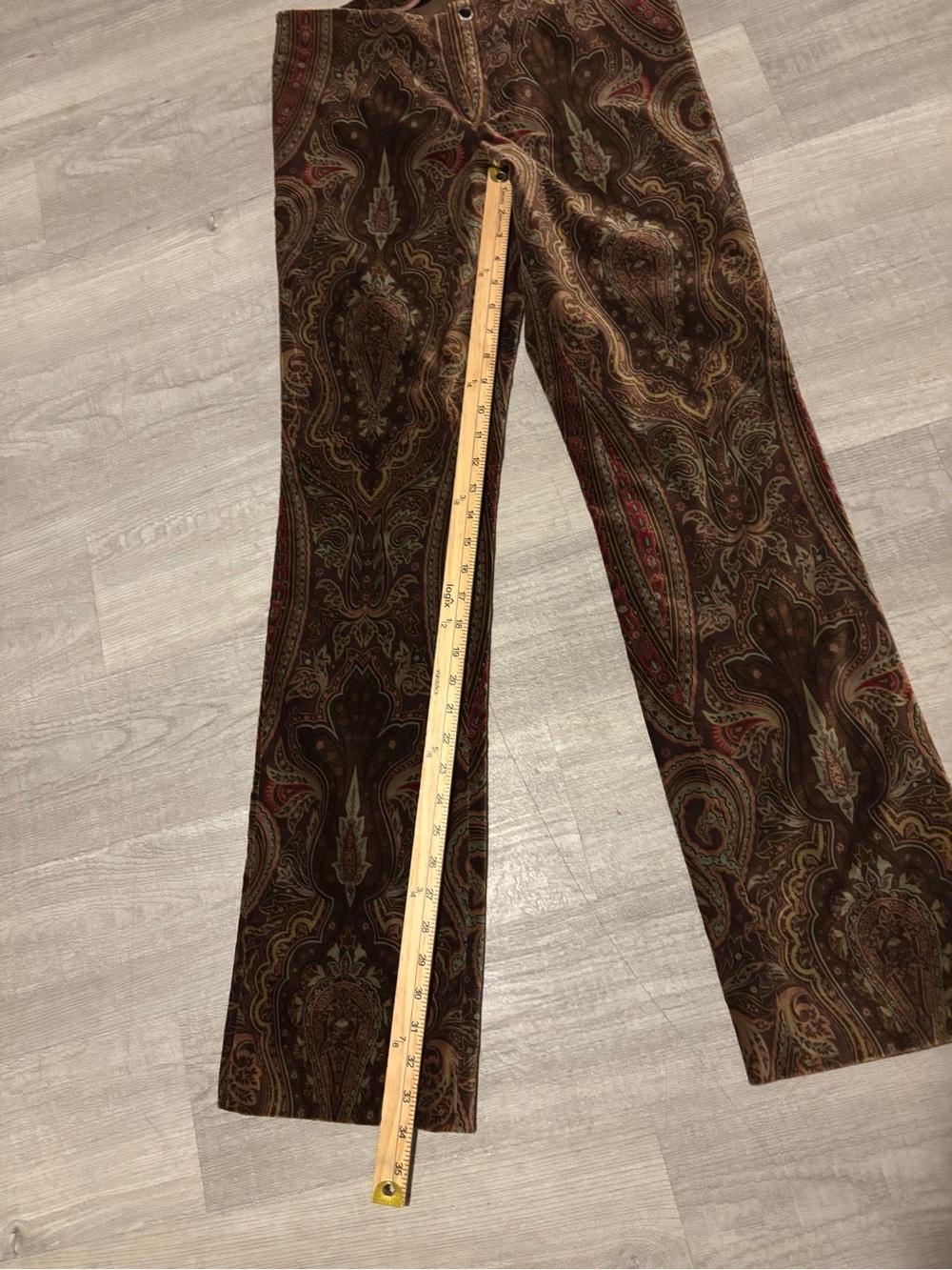 VTG Ralph Lauren Pants Womens Sz 8 Brown Paisley Velvet Straight Leg  boho 70’s - Picture 5 of 6